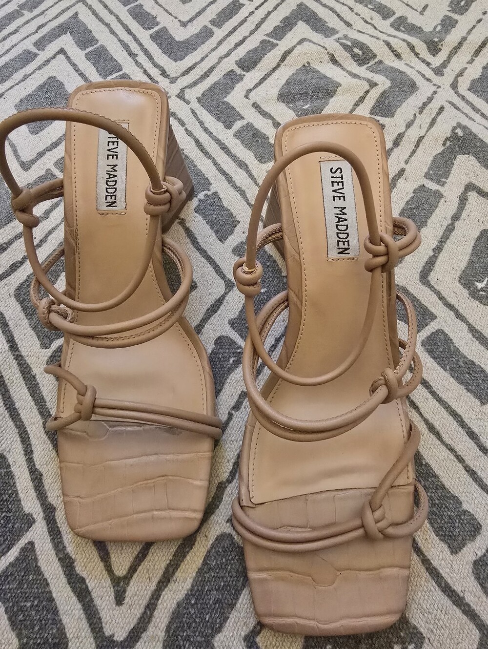 Steve Madden Nude/Tan Knotted Strap Square-Toe Heels